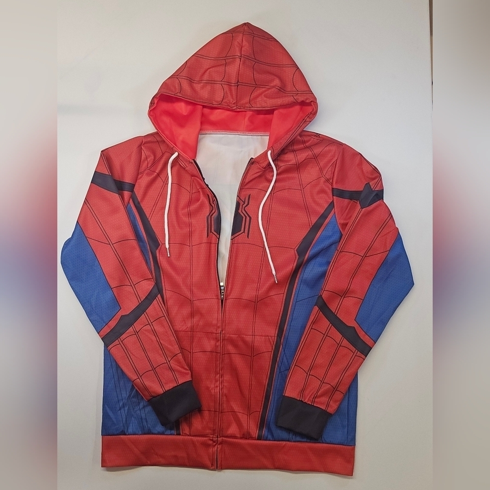 Marvel Spiderman FAR FROM HOME Full Zip-Up Hoodie Sweatshirt Red Blue Size XXL